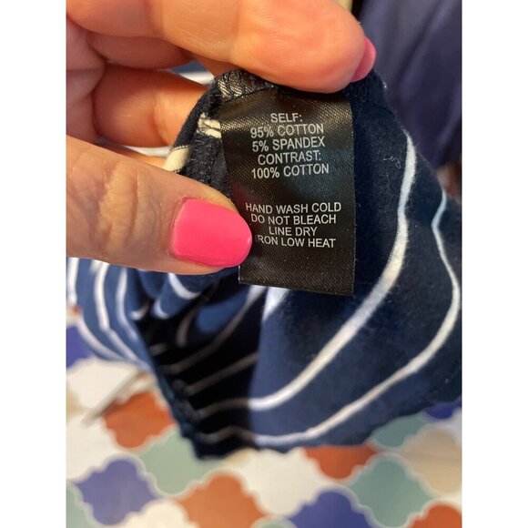 Lulu's Navy White Striped Short Sleeve Crew Neck Top SZ Small - Picture 6 of 8